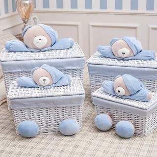 Giỏ đan handmade , giỏ đựng quần áo hình vuông nắp đậy gấu nhỏ, Giỏ đựng đồ trong nhà