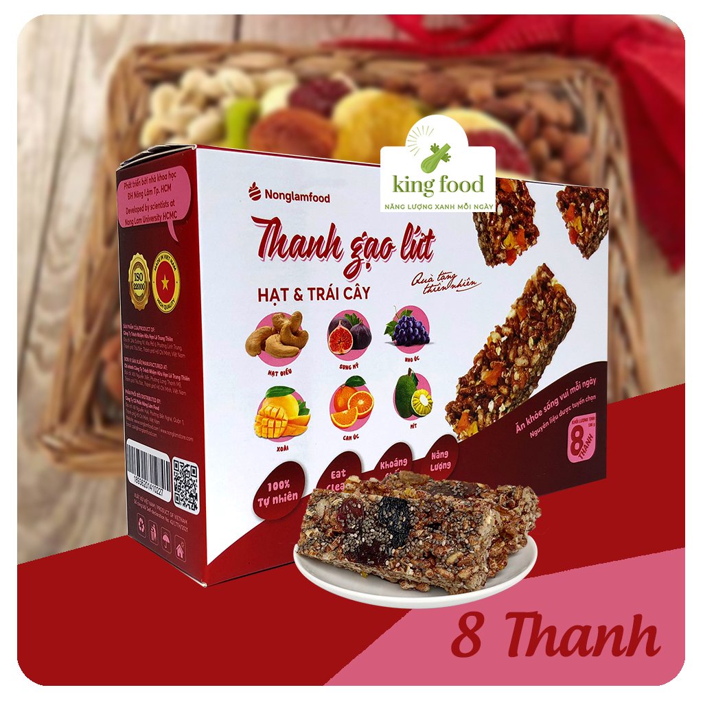 [ Ăn Kiêng ] Thanh Gạo Lứt Hạt &amp; Trái Cây Nông Lâm Food mềm dẻo thơm ngon hảo hạng - Hộp 8 Thanh (8 thanh x 17gr)