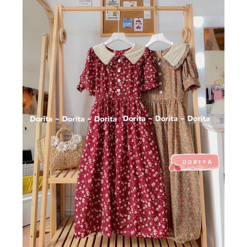 Đầm babydoll hoa nhí cổ bèo Đầm babydoll hoa nhí dáng dài - Dorita Boutique