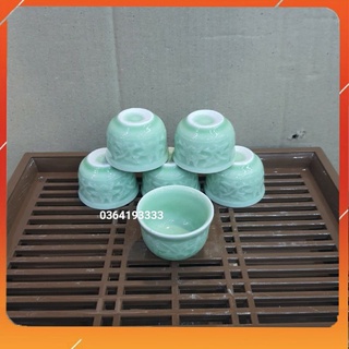 Chén sứ Bát Tràng màu xanh ngọc hàng đẹp 40ml