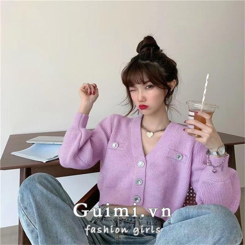 Áo Khoác Dệt Kim Cổ Chữ V Màu Sắc Đơn Giản Cho Nữ