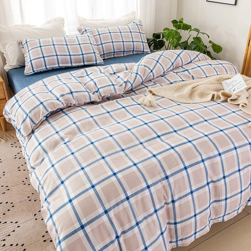 Bộ Chăn Ga Cotton POLY MẪU KẺ XANH TOchăn, ga, cotton, ga nệm, chăn ga, cotton poly, chăn nệm, chăn ga gối, bedding️