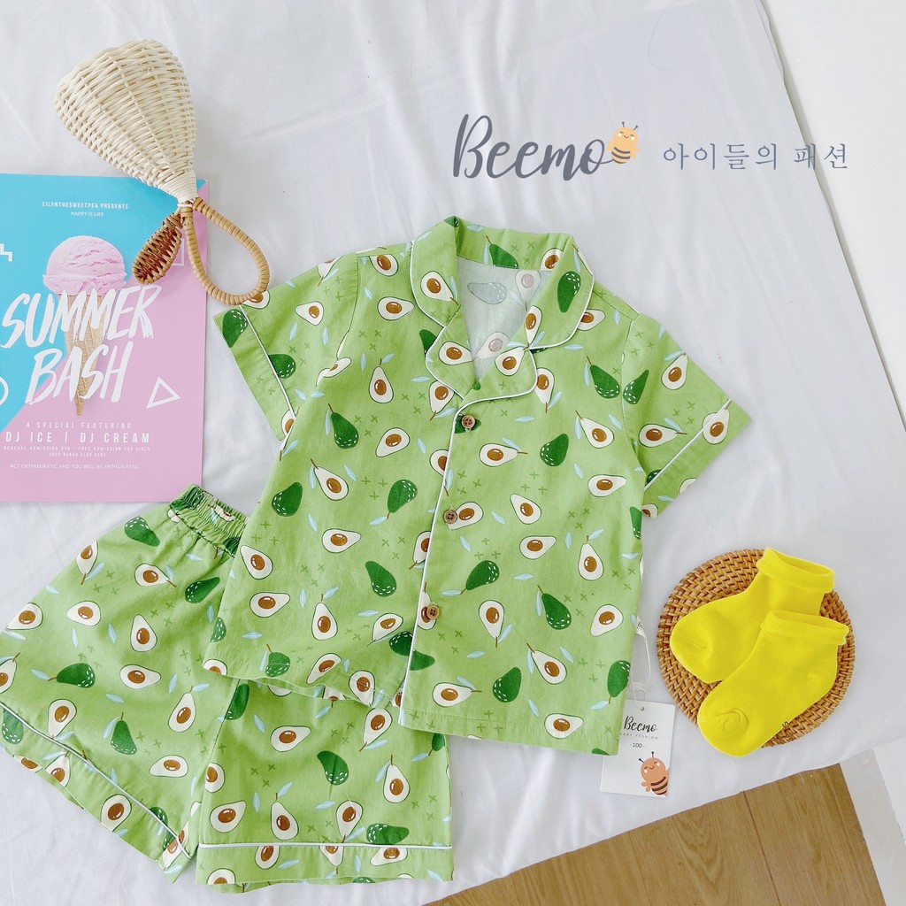 Bộ Pijama chất liệu thô mềm thoáng mát cho bé trai/ bé gái - Set bộ Pizama thô mềm hoạ tiết quả bơ sành điệu Sukids