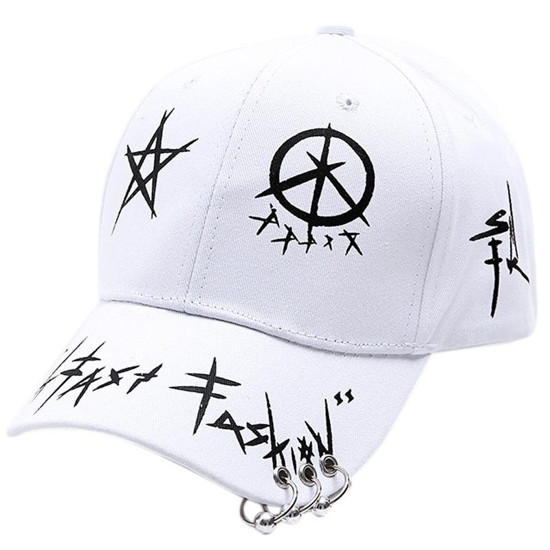 Mũ Lưỡi Trai Cotton Họa Tiết Graffiti Đính Khoen Kim Loại Phong Cách Harajuku Hip Hop Cho Nam Và Nữ