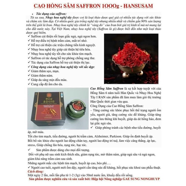 [SALE THANG 6] CAO HỒNG SÂM SAFRON HÀN QUỐC
