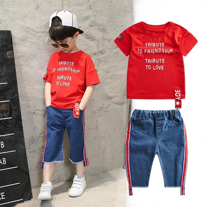 set bé trai áo phông quần bò 2019 hàng Quảng Châu giá gốc