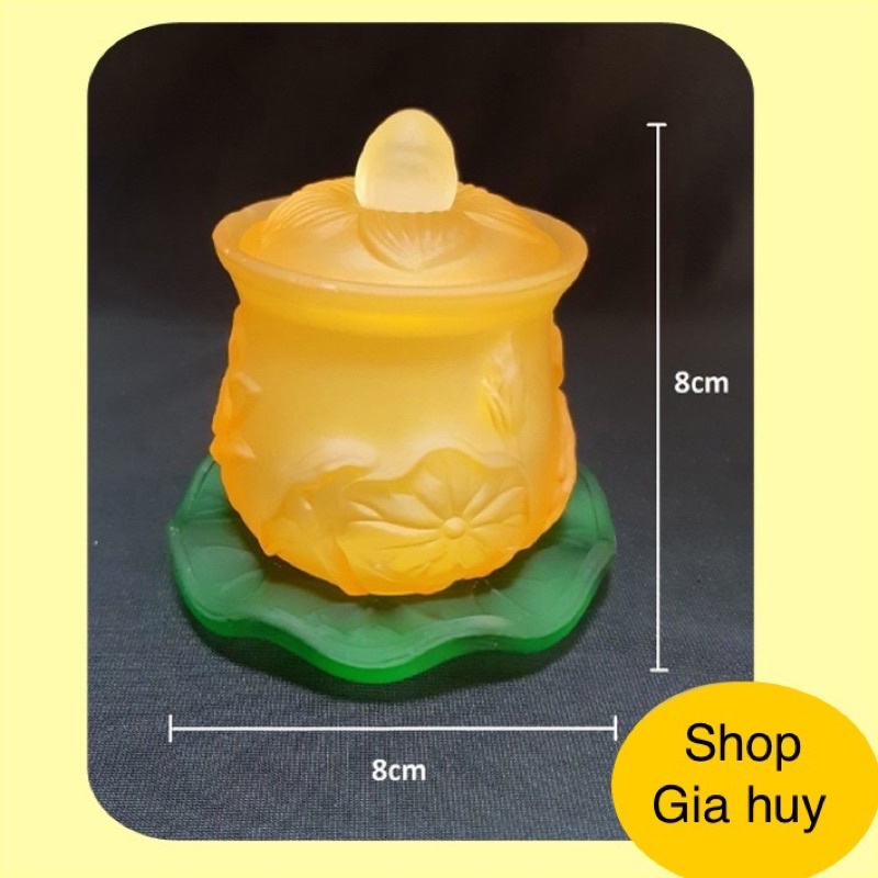 Ly Nước Lưu Ly Vàng Mờ San Nối Đại Bi Đế Sen Xanh  Nhiều Cở