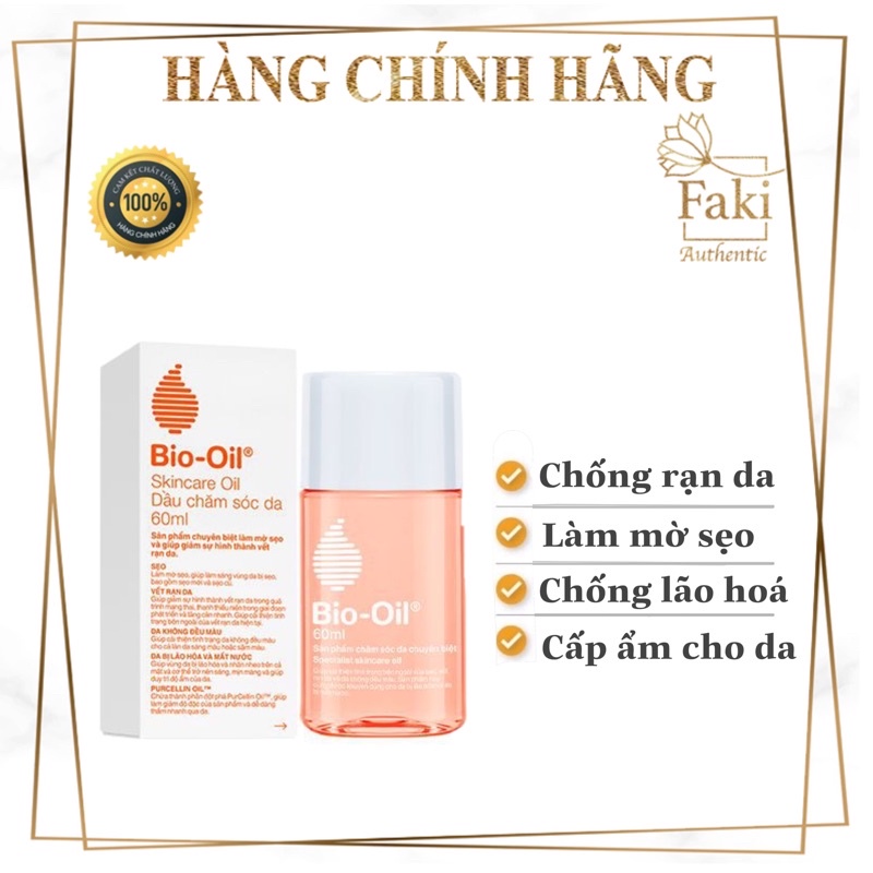 Dầu dưỡng BIO OIL chống và làm mờ vết rạn da, mờ Sẹo, chống lão hóa da 60ml | Faki Authentic