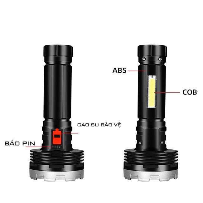 Đèn pin sạc 7 led tay cầm pin 18650 , đèn XPE và đèn cạnh sạc cổng USB thích hợp câu cá , phượt , cắm trại.4H