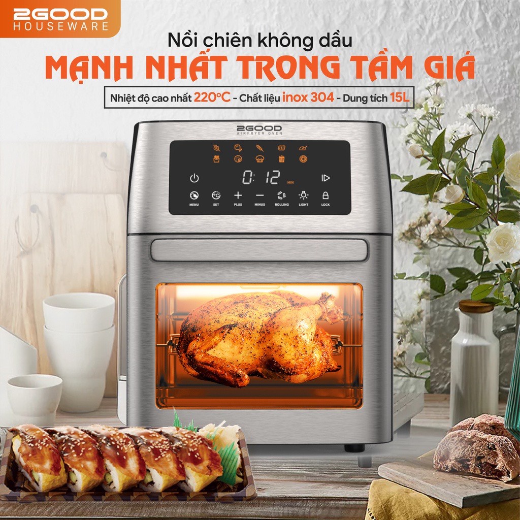 Nồi Chiên Không Dầu 2GOOD Vortex S18, S19, S20 Inox 304, Lò Nướng Điện - Bảo Hành 12 tháng