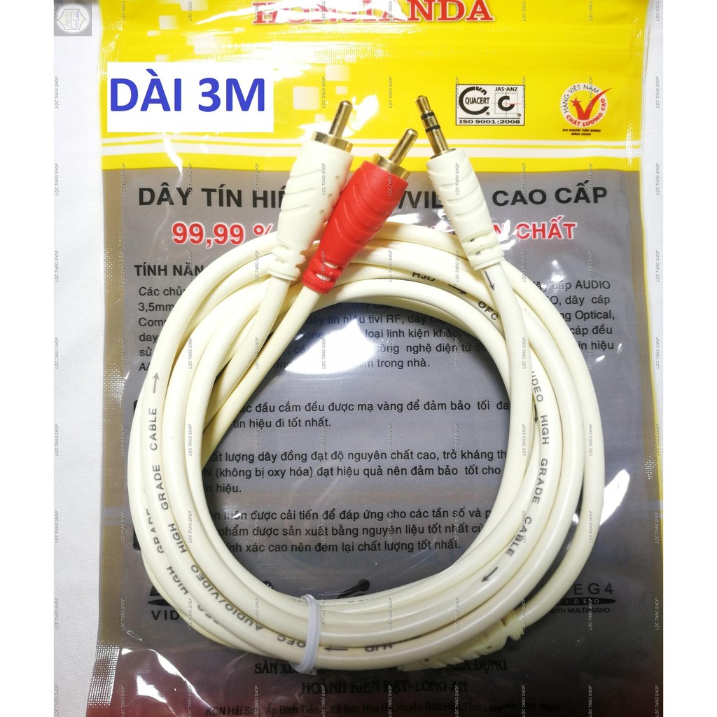 Dây Loa 1 Đầu 3,5 Ra 2 Đầu Hoa Sen RCA Cao Cấp Màu Trắng Dài 3M