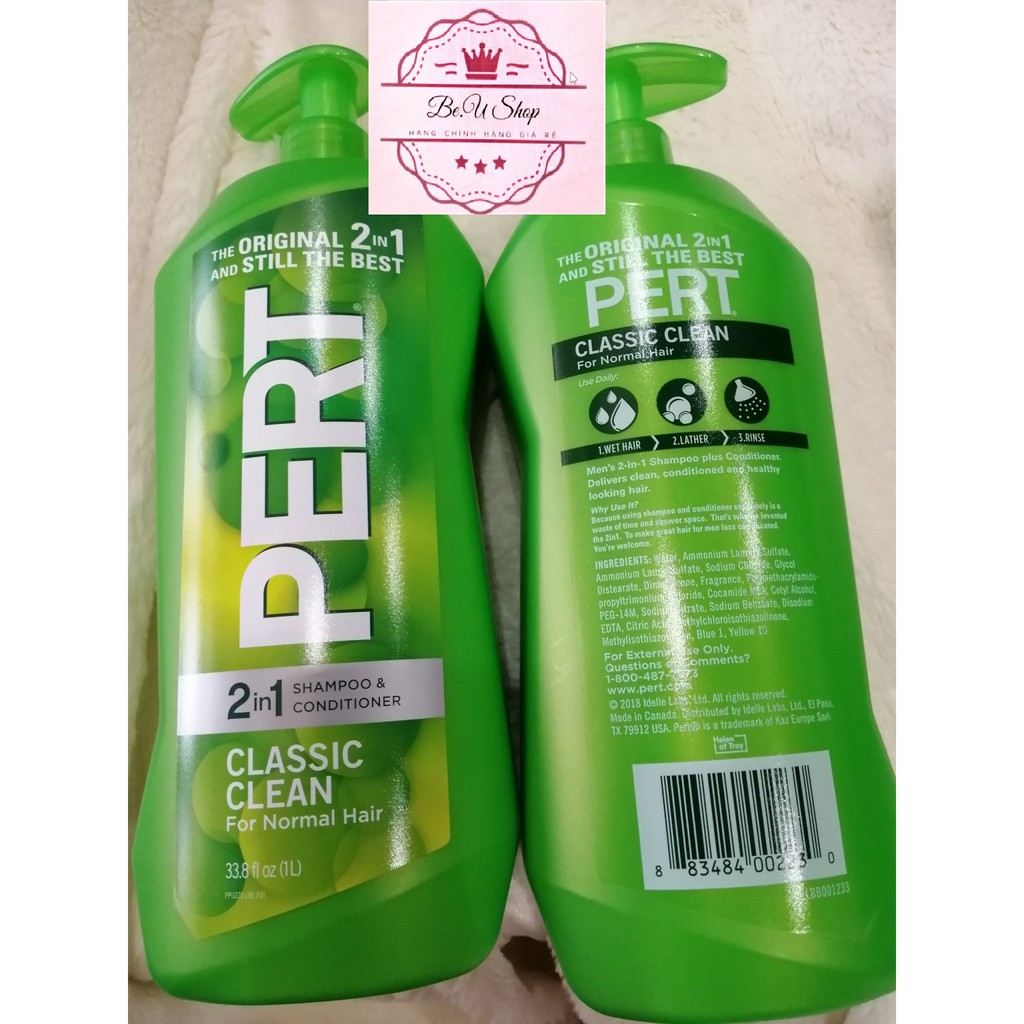 {Cam Kết Chính Hãng} DẦU GỘI XẢ 2IN1 PERT CLASSIC CLEAN CỦA MỸ 1000ml