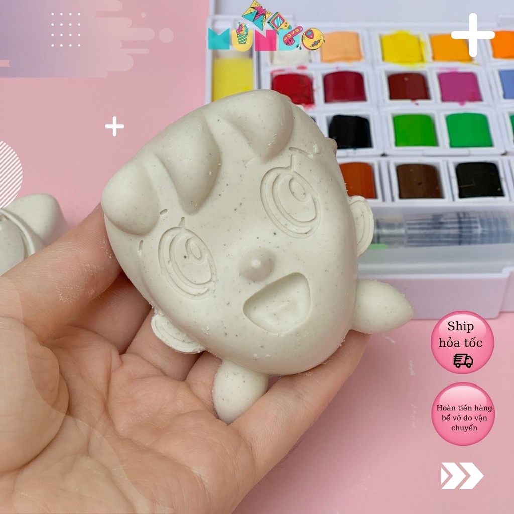Combo 6 tượng tô màu (có màu cọ) cao cấp chọn mẫu SIZE S DORAEMON,  tượng thạch cao MUNDO