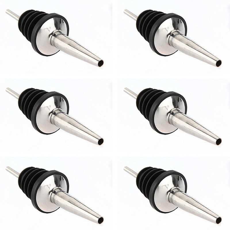 6Pcs Stainless Steel Spirit Wine Bottle Pourer Stopper Free Flow Liquor Cocktail