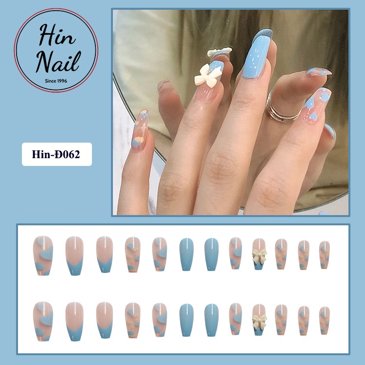 móng giả đính đá Hin Nail nhọn dài móng tay giả đính đá kèm keo cao cấp