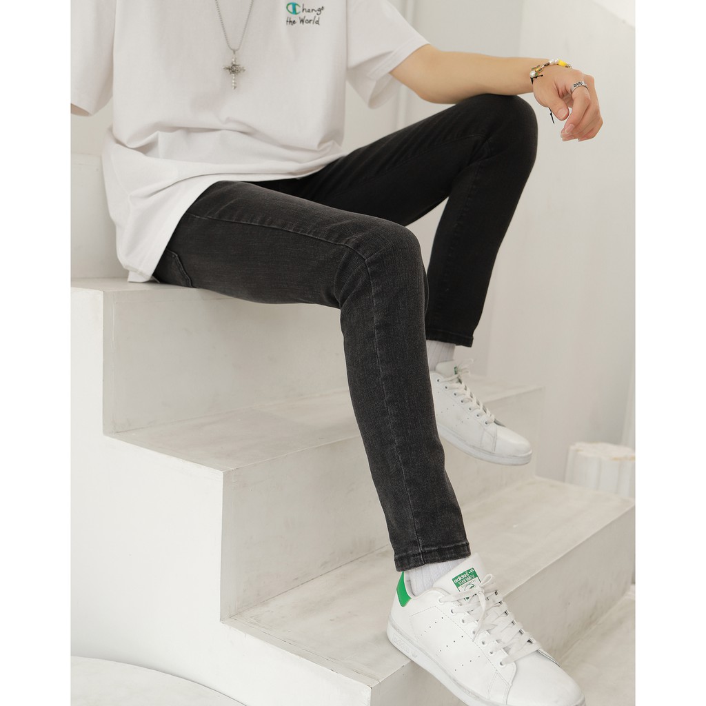 Quần Skinny Jeans Nam-Màu Xám Đen-Kiểu Trơn-Chất Liệu Cotton Co Giãn-Ống Đứng Dáng-Ống Ôm Chân Chuẩn Skinny | BigBuy360 - bigbuy360.vn
