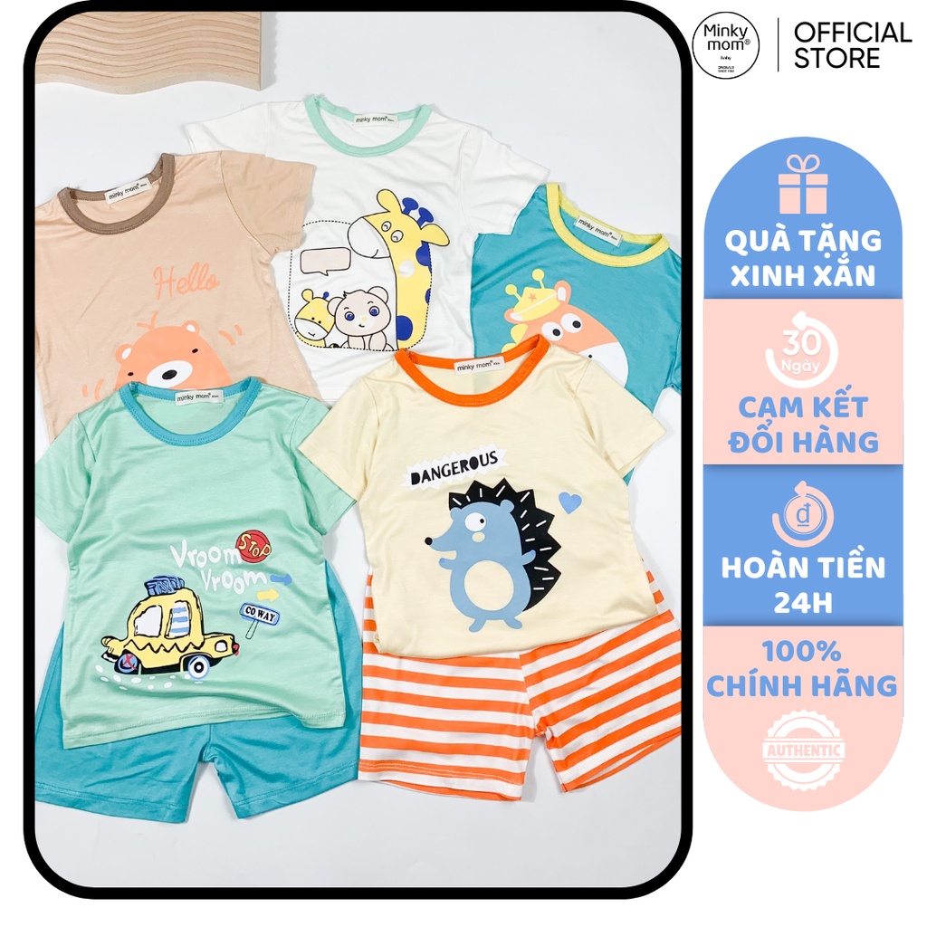 [SALE] Bộ Quần Áo Bé Gái, Bé Trai Minky Mom Vải Thun Lạnh Hoạ Tiết Nhím Xanh Quần Kẻ, Bộ Cộc Tay Cho Bé Mặc Nhà MKM2234