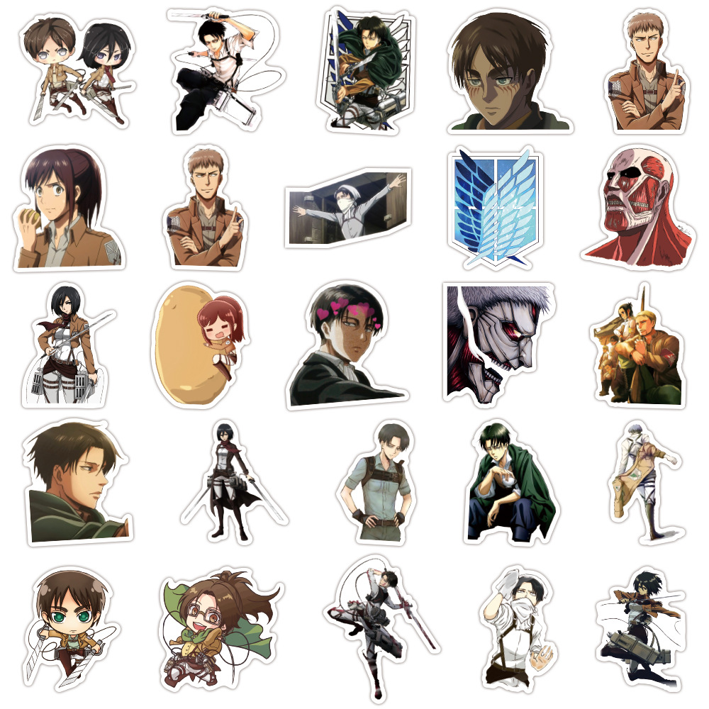 Set 36 / 50 Miếng Dán Pvc Chống Thấm Nước Hình Attack On Titan Trang Trí Đa Năng