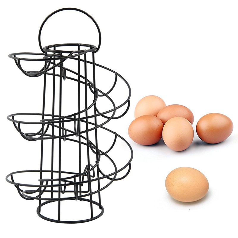 Spiraling Design Metal Standing Egg Skelter/Dispenser Rack (Black)#HAVN