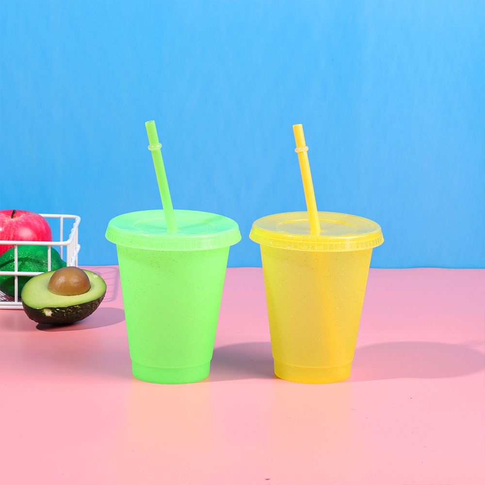 1 cốc uống nước bằng nhựa có ống hút sáng bóng nhiều màu có thể tái sử dụng MIHAN1