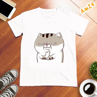 Áo thun nam nữ in hình họa tiết sticker mèo béo Ami bụng bự
