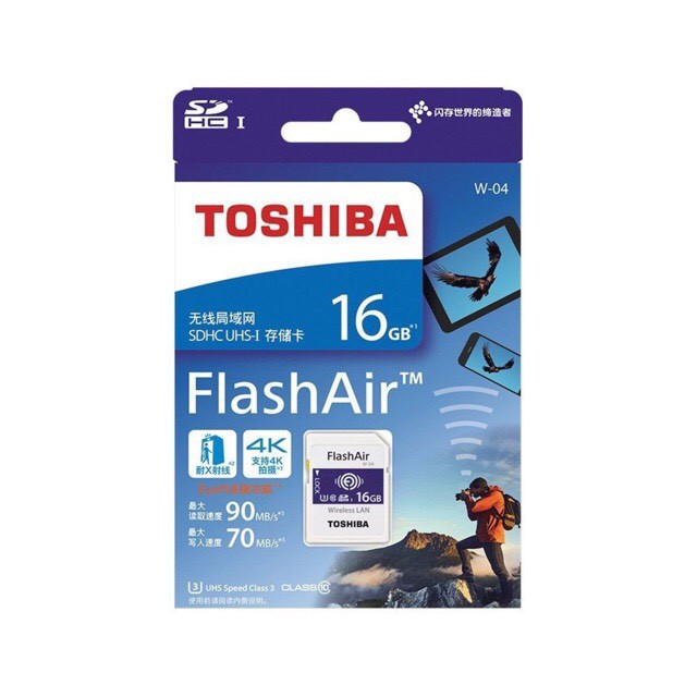 [BH 12 Tháng] THẺ NHỚ WIFI TOSHIBA SDHC 16GB W-04/ Class 10- 90/70MB/S 4K - HÀNG NHẬP KHẨU-[Connecticut.vnshopee]