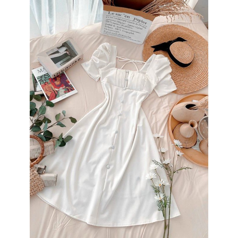 Đầm dự tiệc tay bồng xếp li ngực nút bọc Hàng thiết kế | BigBuy360 - bigbuy360.vn