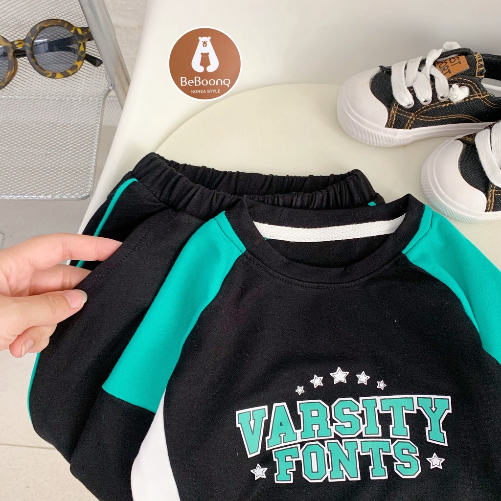 Bộ nỉ  bé trai, họa tiết Varsity, chất nỉ da cá vừa đanh mịn, hai màu siêu xinh cực dễ mặc-PITUPI-BEBOONG