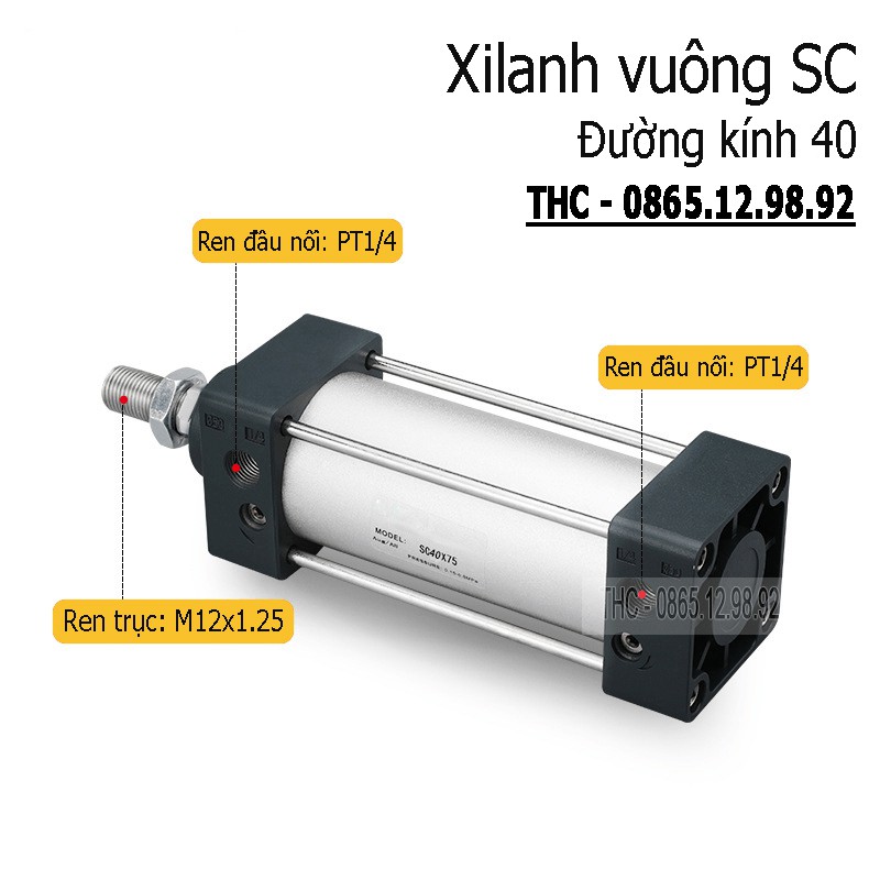 Xi Lanh Khí Nén Vuông Loại Tốt. Piston Ø40mm. Ben Hơi Vuông Hai Chiều. Hành Trình Ty 25 - 1000mm. Đổi Trả Trong 7 Ngày