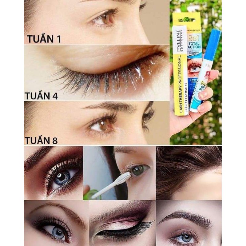 Huyết thanh Dưỡng mi Eveline 8 in 1 Total Action Lash Therapy professional có BILL