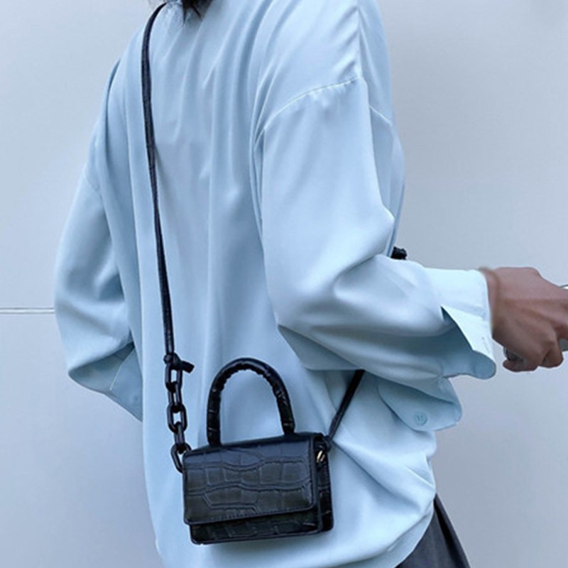 Túi Xách Nữ Dáng Vuông Giả Da Cá Sấu Phối Dây Xích Sang Trọng Thời Trang