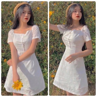 ĐẦM HOA CỔ VUÔNG (KÈM VIDEO HÌNH THẬT)