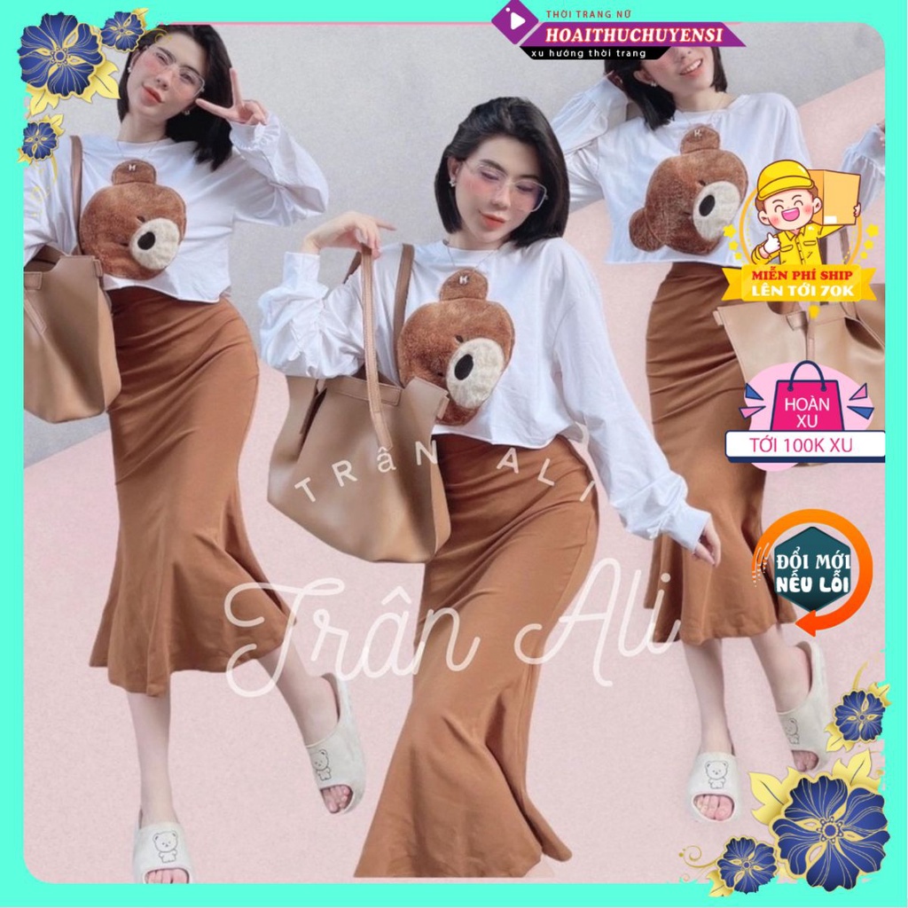 Set váy áo gấu nữ mix chân váy xòe đuôi cá siêu hot