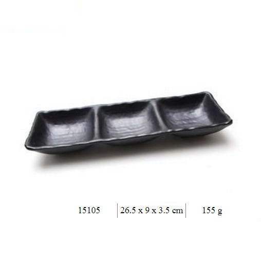Chén nước chấm 3 ngăn lớn nhựa melamine màu đen rất đẹp 15105