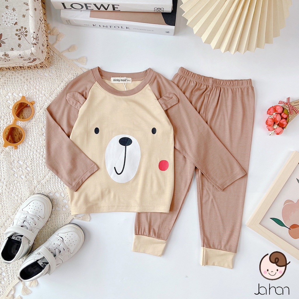 [SALE] Bộ Dài Tay Bé Gái, Bé Trai KIMCHI Vải Thun Lạnh Tai Thú 3D Dễ Thương, Quần Áo Trẻ Em Thu Đông KWTD2103