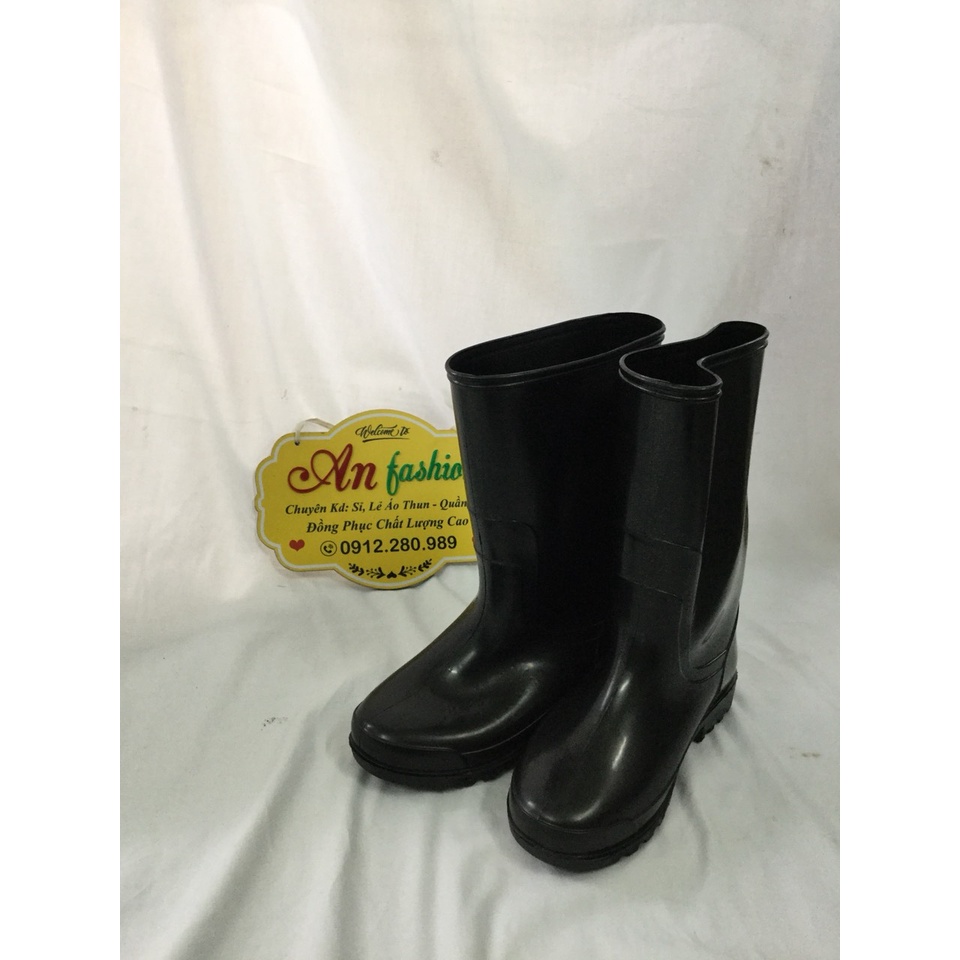 Ủng Cao Su Đen Đế Đen Đi Mưa, Làm Vườn, Lao Động _ Hình Chụp Thật