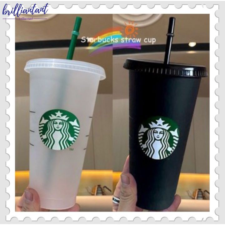 Cốc nước Starbucks bằng nhựa nhiều màu tùy chọn 24 oz/16 oz có nắp và ống hút tiện dụng