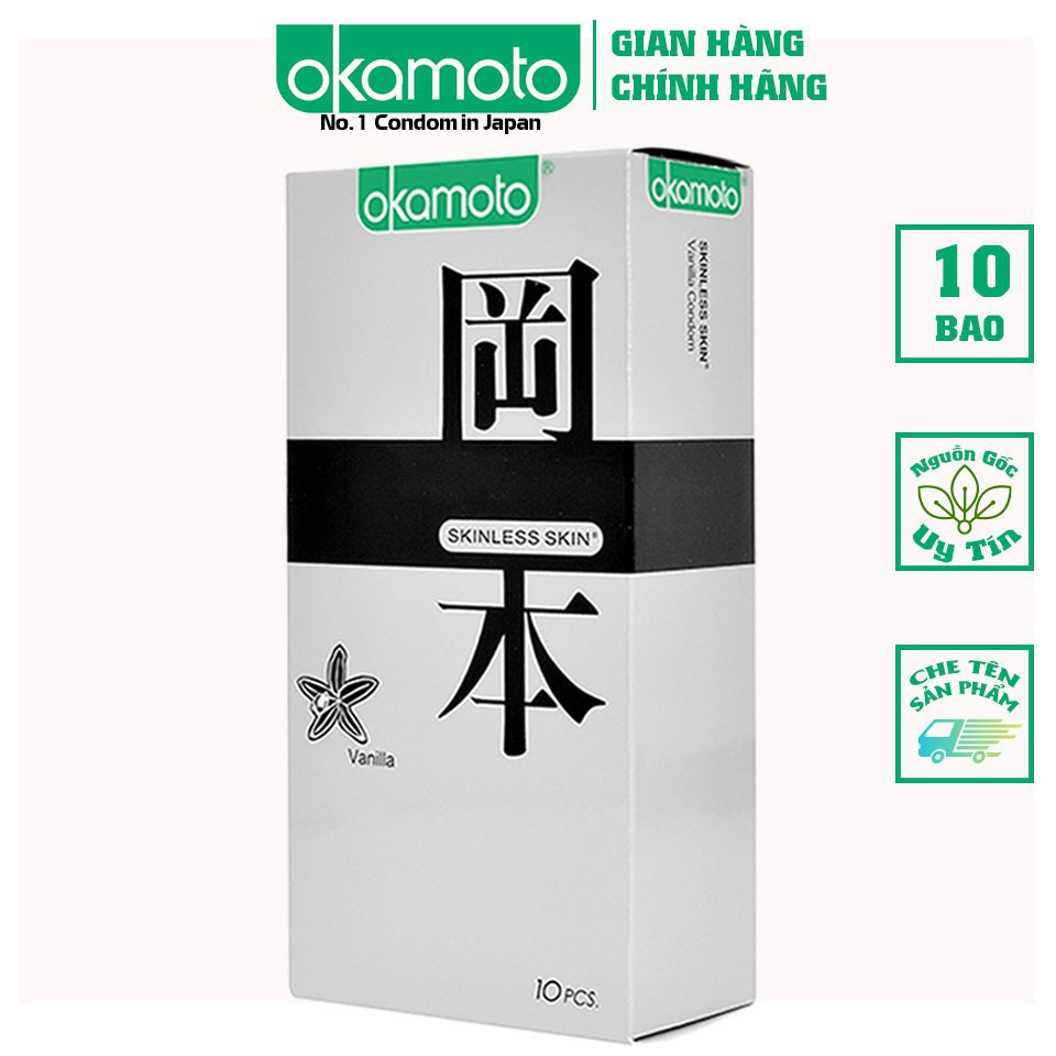 Bao Cao Su Okamoto Skinless Skin Vanilla Hương Vani Hộp 10 Cái