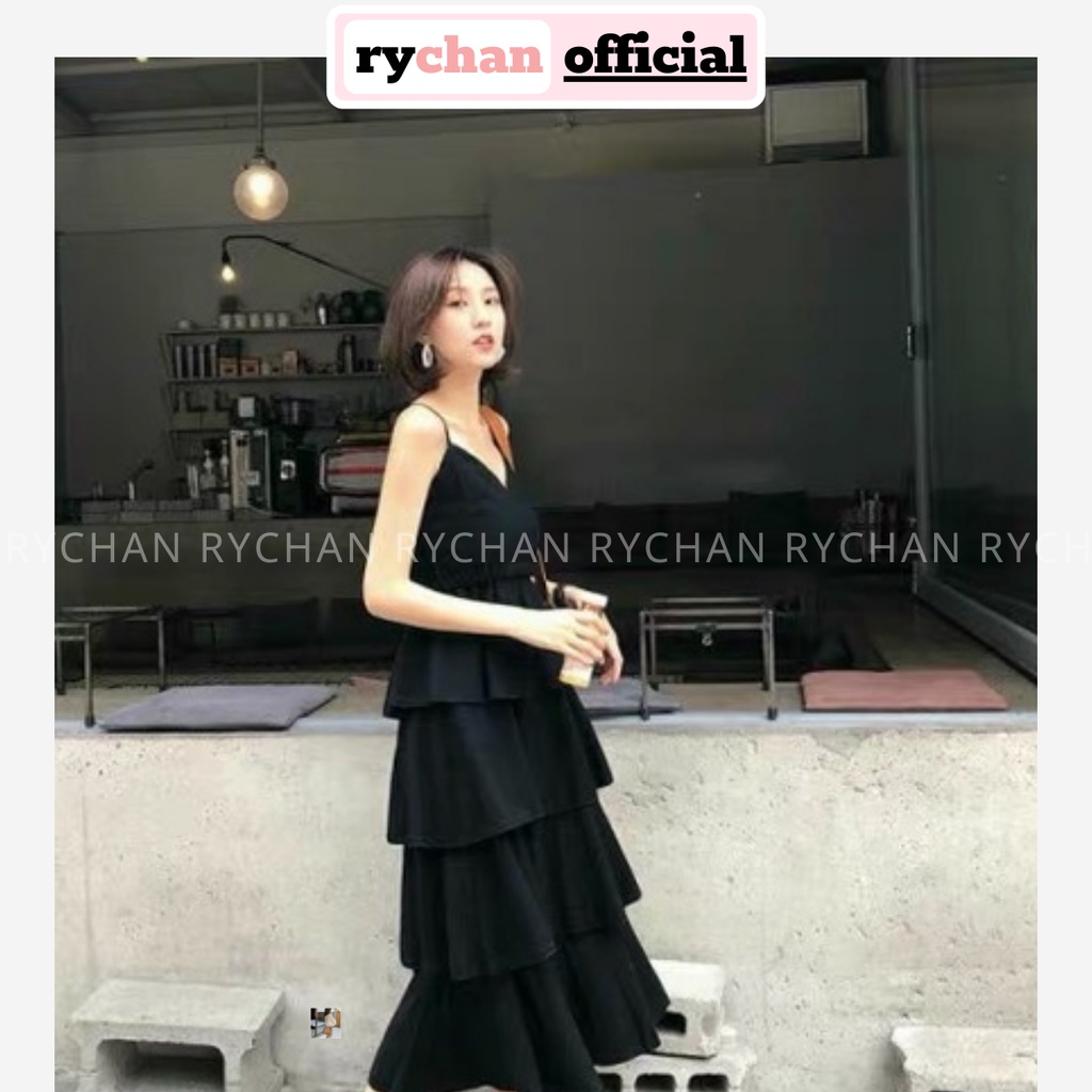 Đầm Maxi Đi Biển 2 Dây Xếp Tầng Đắp Chéo Ngực Màu Trắng Màu Đen - DX695