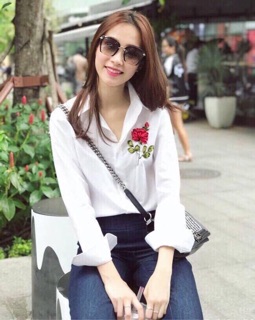 Áo sơ mi thêu  hoa hồng