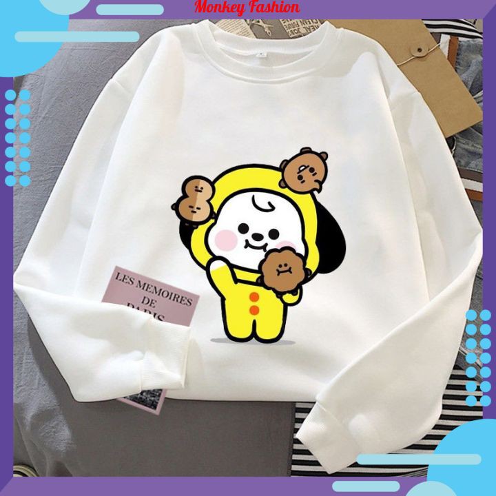 Áo Sweater Nữ Unisex Với Chất Nỉ Ấm Áp Mặc Đi Học, Đi Chơi Siêu Xinh, Áo Nỉ Nữ In BTS (BT21) Phong Cách Hàn Quốc