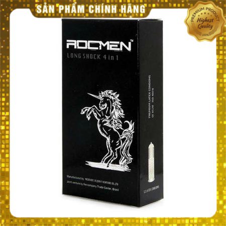 Hộp 12c bao cao su gân gai kéo dài thời gian ROCMEN đen BCSRD001