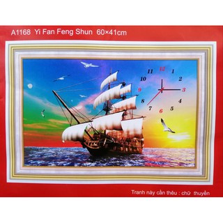 Tranh thêu chữ thập đồng hồ Thuận buồm xuôi gió A1168 (chưa thêu)