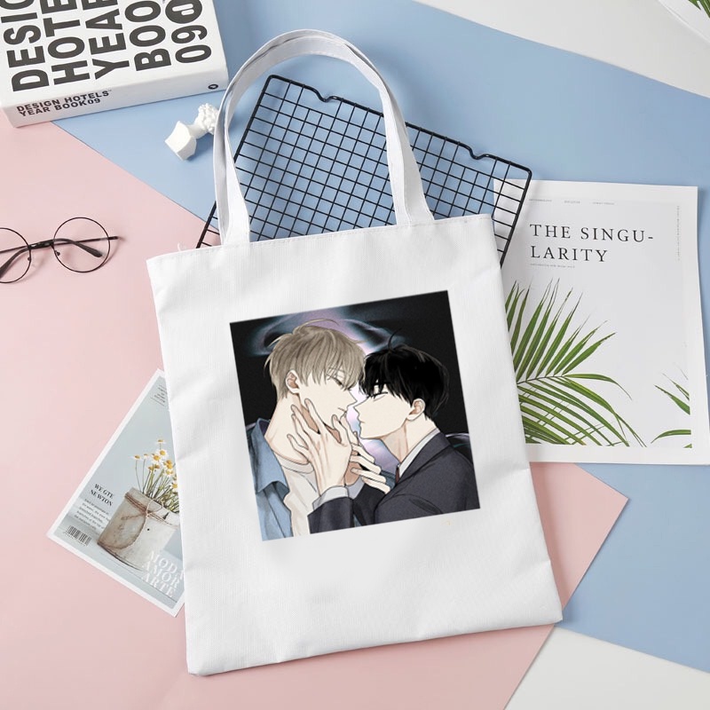 Túi tote vải đen trắng in hình CHECKMATE boylove manhwa anime chibi tiện lợi thời trang