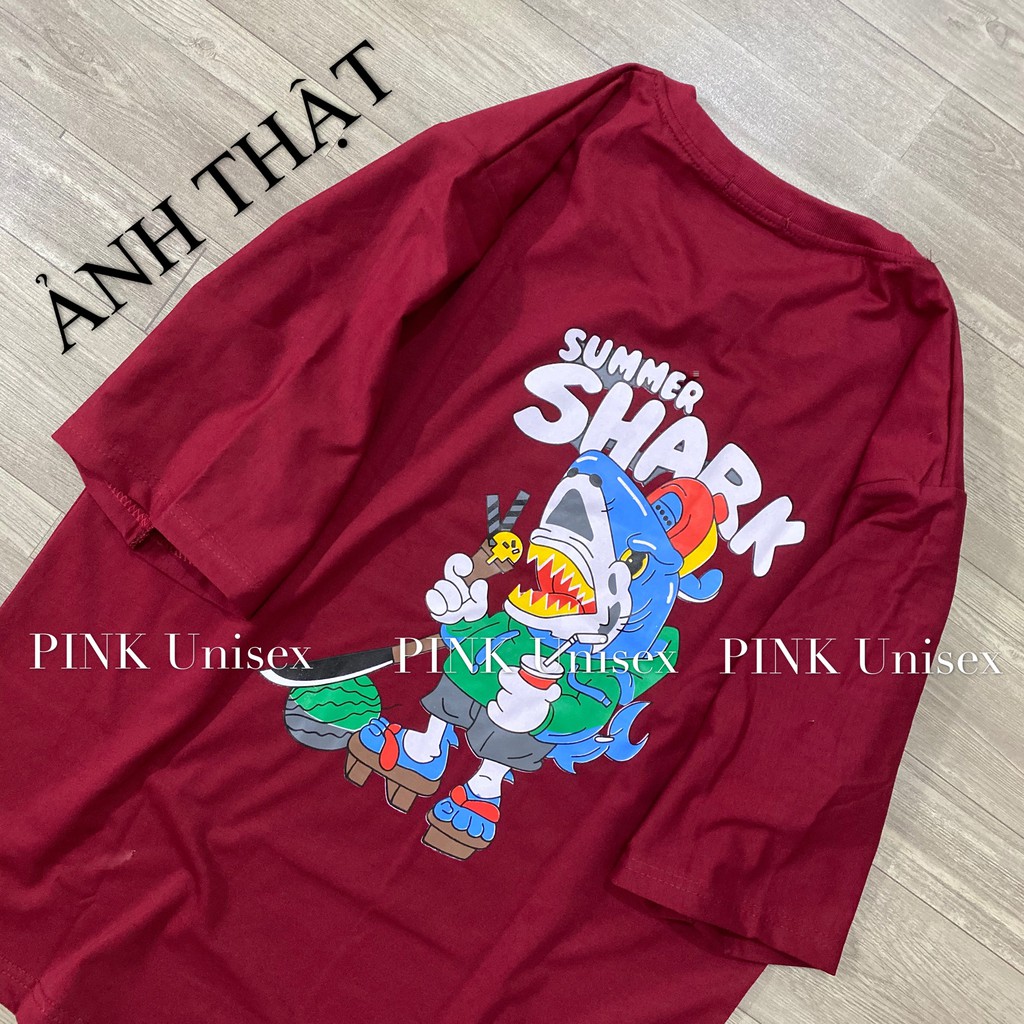 Áo thun phông Full size PINK tay lỡ form rộng Summer Shark Unisex