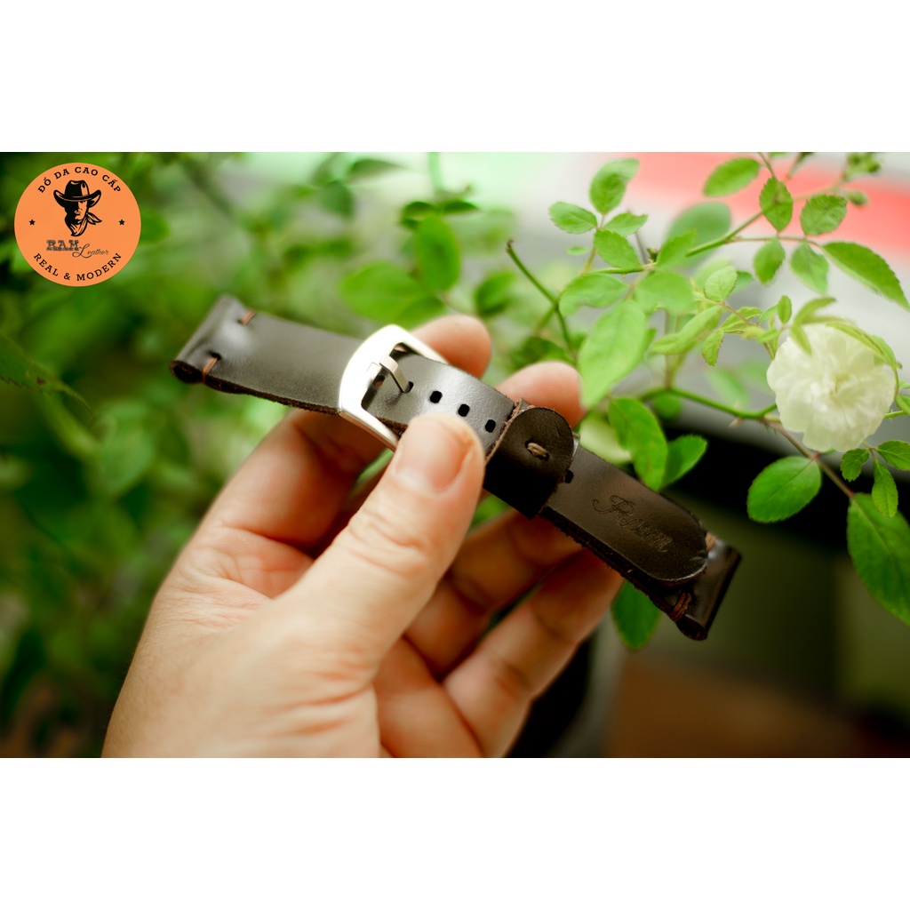 Dây đồng hồ da bò màu nâu bóng - RAM Leather V3 Bền Đẹp