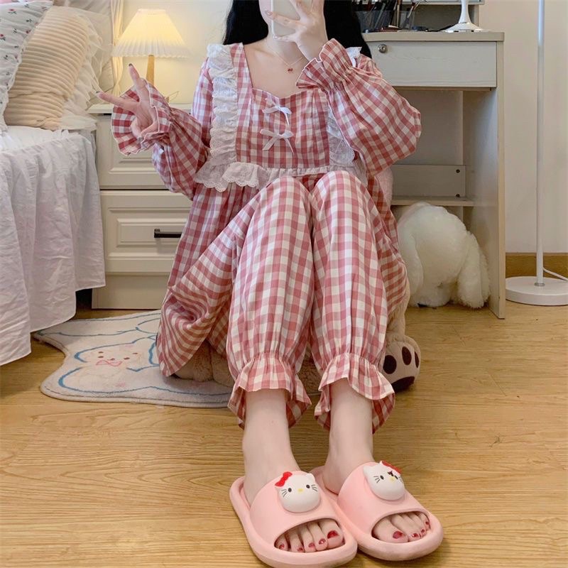 New SET BỘ NGỦ MẶC NHÀ QUẢNG CHÂU KẺ CARO TIỂU THƯ rẻ nhất shopee
