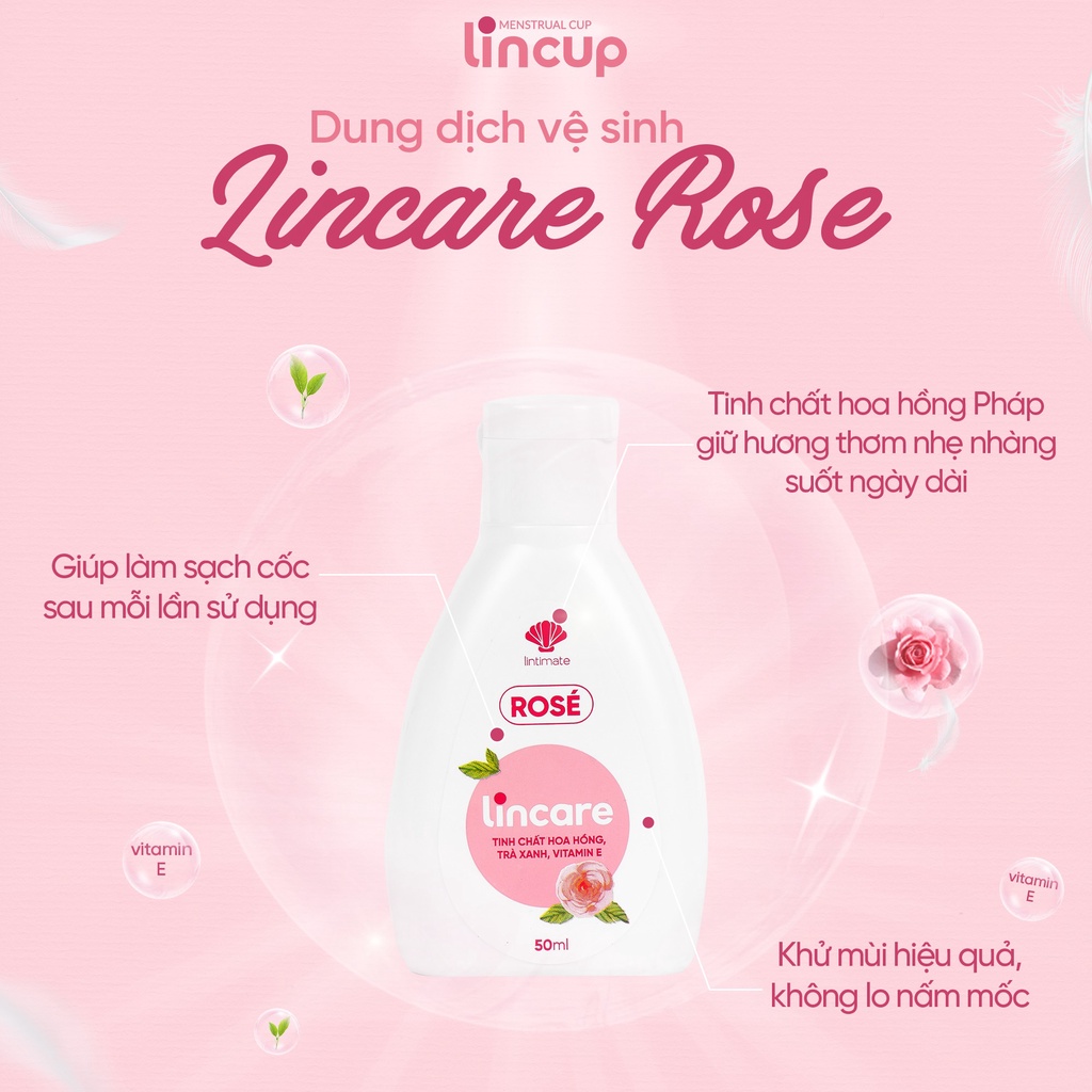 Dung dịch vệ sinh phụ nữ và cốc nguyệt san Lincare Rose Hoa hồng Pháp (Gel, 50ml)
