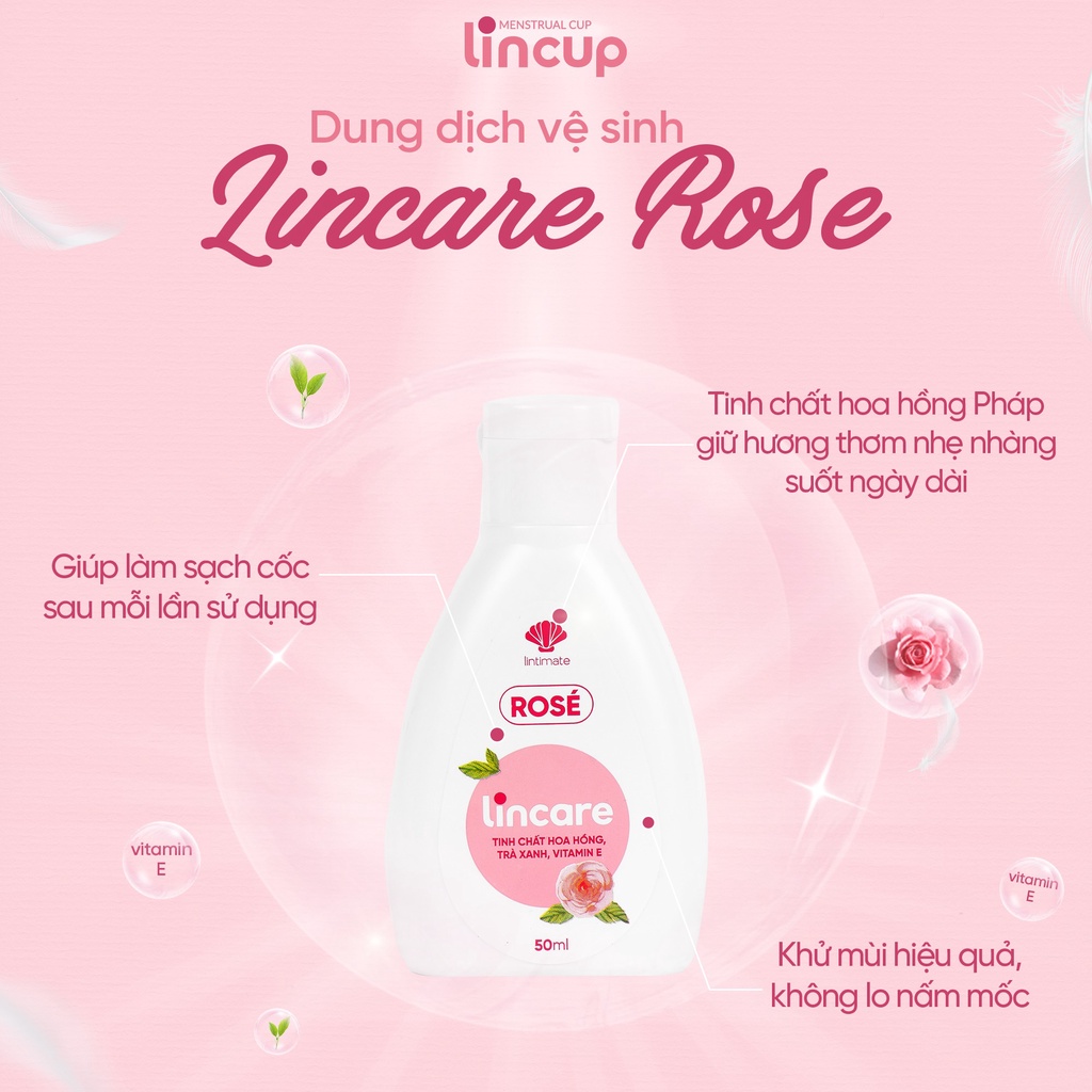 Dung dịch vệ sinh phụ nữ và cốc nguyệt san Lincare Rose Hoa hồng Pháp