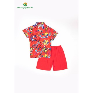 Bộ lanh quần đùi màu, áo cộc tay bé trai VT B63.2107 - Thoải mái vận động